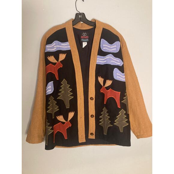 Vintage Rojo Patchwork Bode Jacket Dup Moose Forest Cotton Cardigan Men's Sz M - Picture 6 of 12